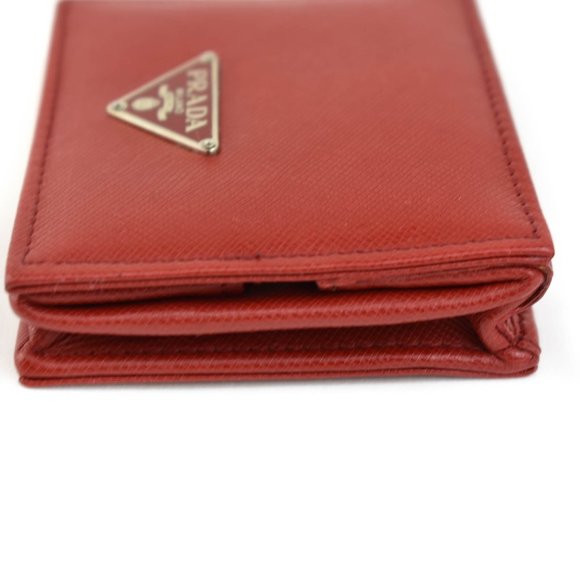 PRADA: Red, Saffiano Leather & Logo Coin Pouch/Organizer (pr) - Picture 4 of 10